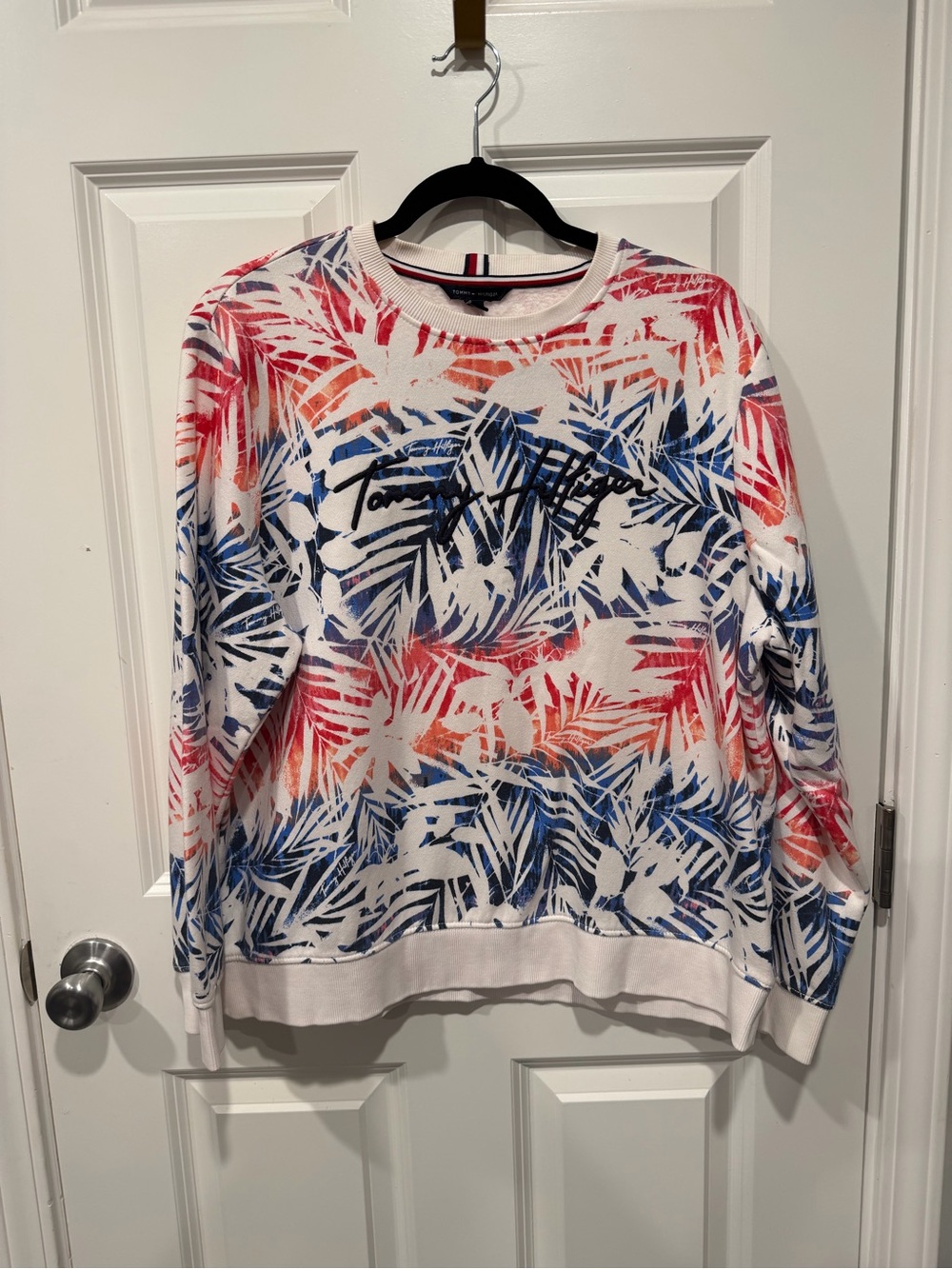 Tommy Hilfiger Red, Blue and Cream Palm-Print Crewneck